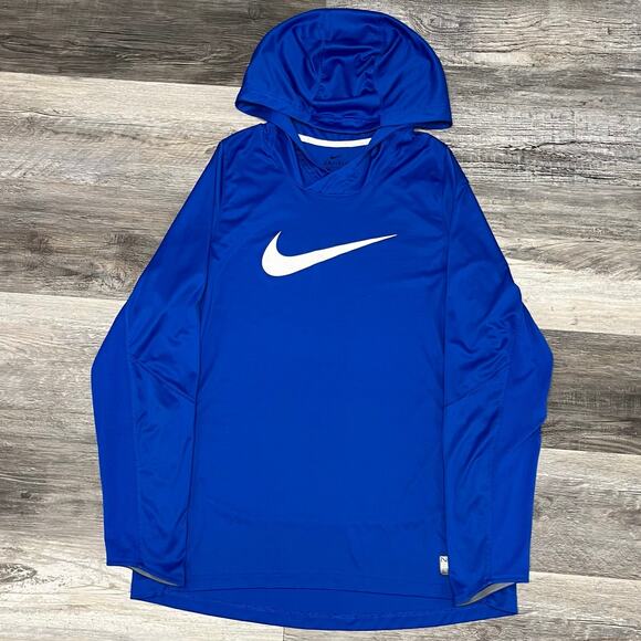 Nike Dry Elite Basketball Blue Mens L Dri Fit Big Swoosh Pullover Hoodie Shirt - Picture 2 of 9